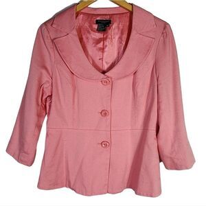 Sandro Pink Birds Eye Stretch 3/4 Sleeve Blazer